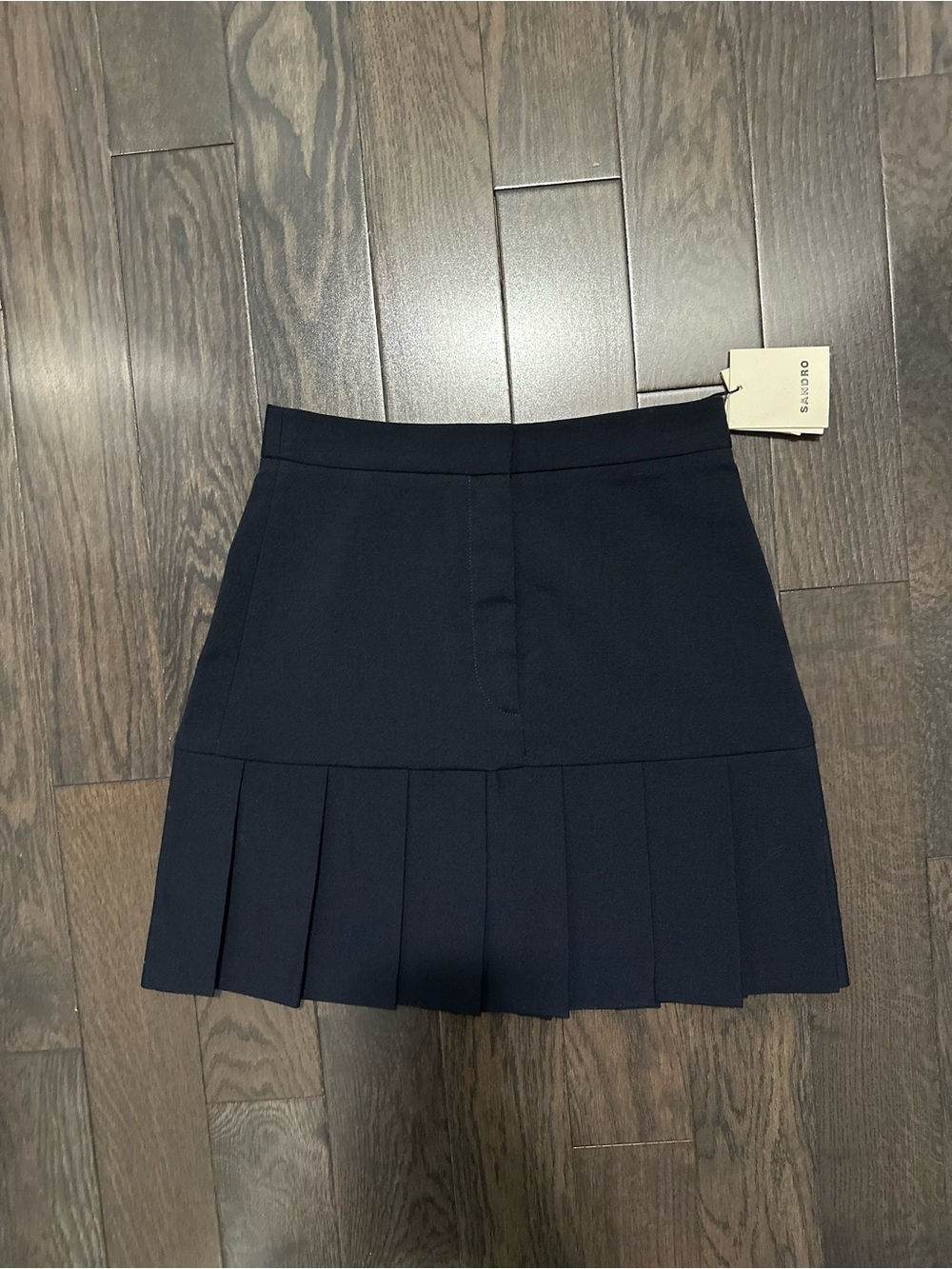 Sandro Navy Pleated-Panel Mini Skirt